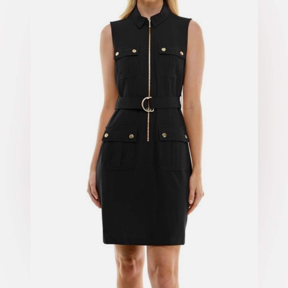 Sharagano Navy Blue Sleeveless Utility/Blazer Dress with Gold Hardware size 4
